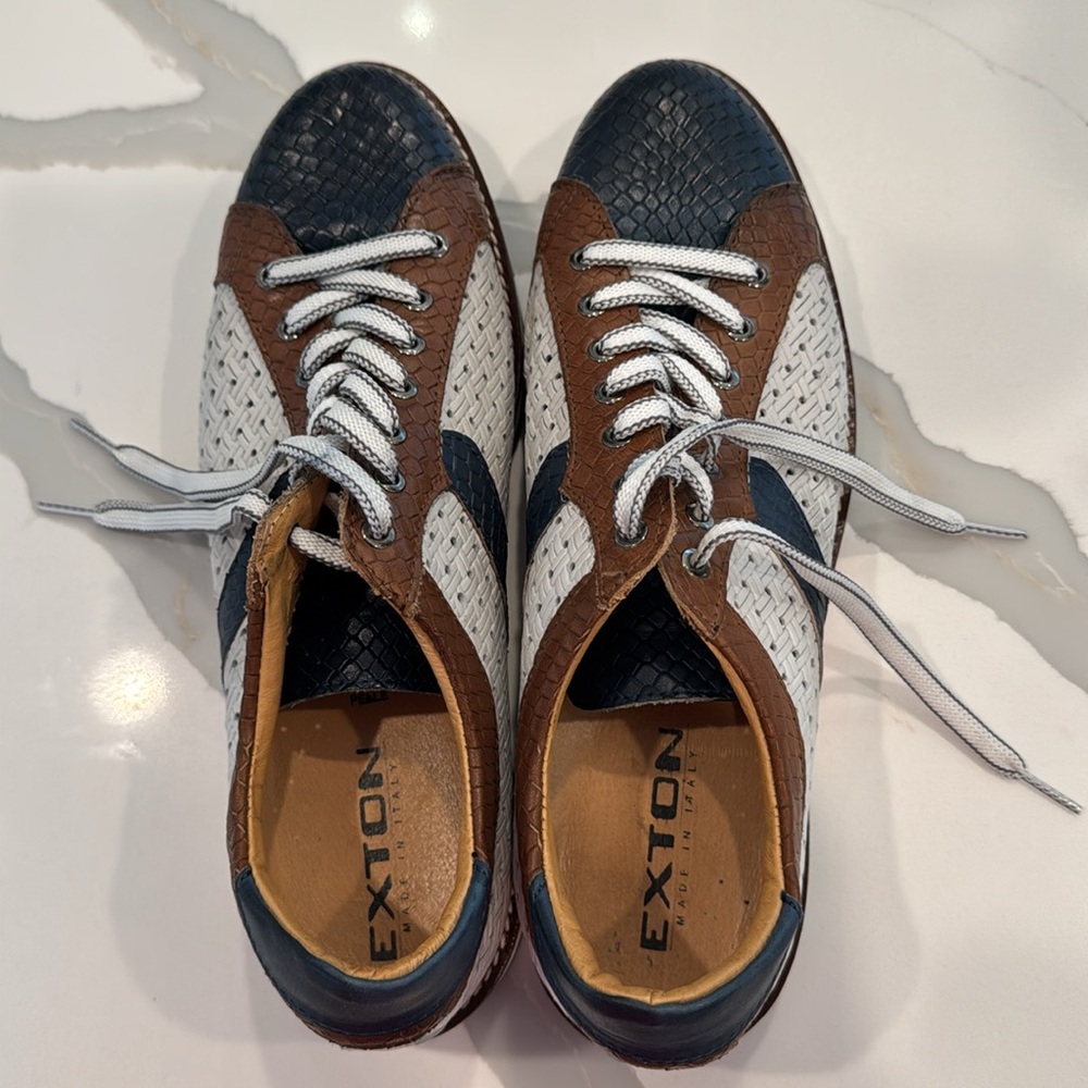 Stylish Men's Brown and Blue Sneakers Exton made in Italy 10.5 - Picture 4 of 9